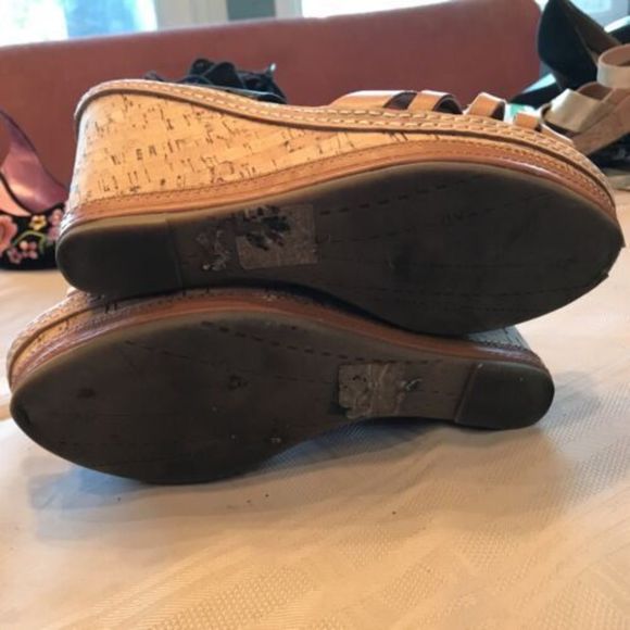 DV DOLCE VITA Brown Black Leather Buckle Platform Wedge Cork Heels Sandals 8 - Picture 4 of 9